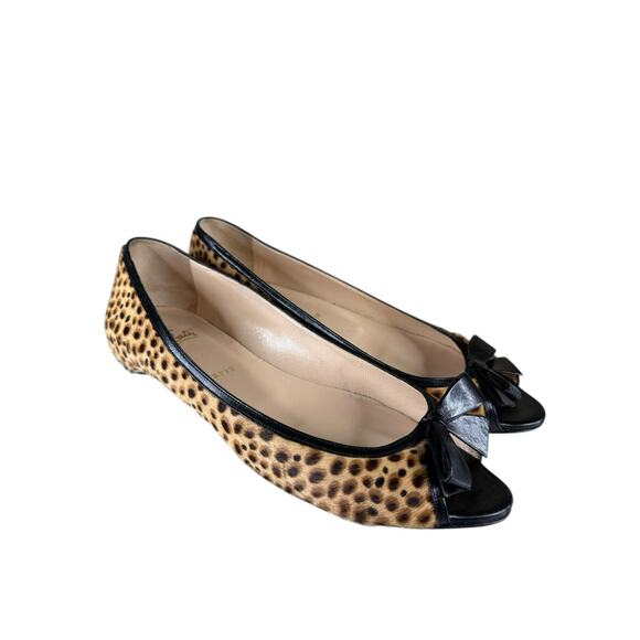 Christian Louboutin Leopard Pony Hair Ballet Flats Black Bow Size 39.5 - Picture 3 of 9